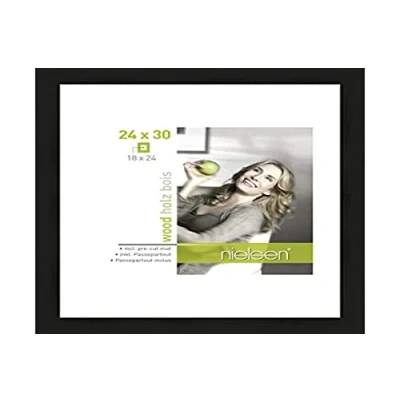 Image of accent by nielsen Apollon Photo Frame Black 24x30cm Wooden Picture with White Mount to Fit 18x27 Protective Float Glass and Push Turn Clips