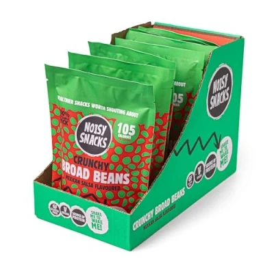 Image of Noisy Snacks Broad Beans Mexican Salsa, Spicy and Zesty Flavour, Healthy Low Calorie Snack, High Protein &amp; Fibre, Vegan, Gluten Free, Palm Oil Free 7 x 100g