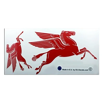 Image of Set of 2 1X 160.31mm (6.31inc) &amp; 96.19mm (3.79inc) facing Right MOBILE GAS Pegasus retro style Vintage Laminated Decal Sticker classic for helmet car bike scooter MioVespa collection