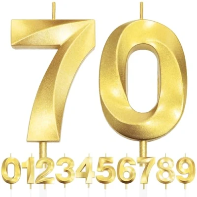 Image of 70th Birthday Candle, 3D Design Gold Glitter Number Candles, Cake Topper Decorations, Candle for Party, Wedding Anniversary, Baby Shower, Party Decoration