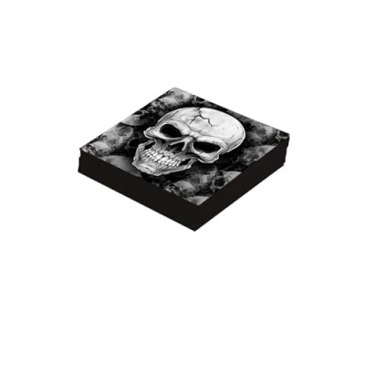 Image of FIESTAS GUIRCA 20 Skull Disposable Napkins (6.3x6.3 in) Table Decoration for Spooky Halloween Parties Ideal Frightening Events Grey