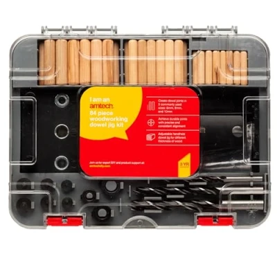 Image of Amtech Dowel Jig Kit for Woodworking and Home DIY, Durable Joints Consistent Alignment, Adjustable Handheld Various Wood Thicknesses, Easy to Use (84pcs)
