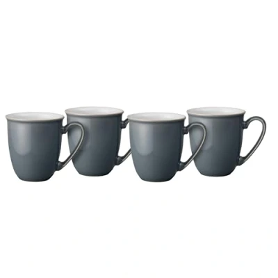 Image of Denby Elements Fossil Grey Coffee Mug Set of 4 330ml Stoneware Ceramic Tea For Home &amp; Office Dishwasher Safe, Microwave Safe Dark Grey, White Chip Resistant