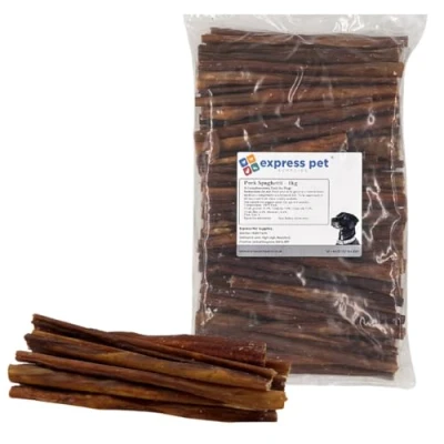 Image of Express Pet Supplies 1kg Pork Pig Spaghetti 6 7 Inches 100% Naturally Air Dried Dog Treat Chews