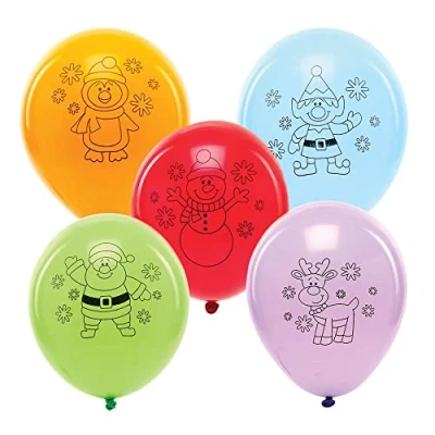 Image of Baker Ross FX272 Christmas Party Balloons Pack of 10, Latex Xmas Colourful Balloons, Kids Decoration, Supplies,