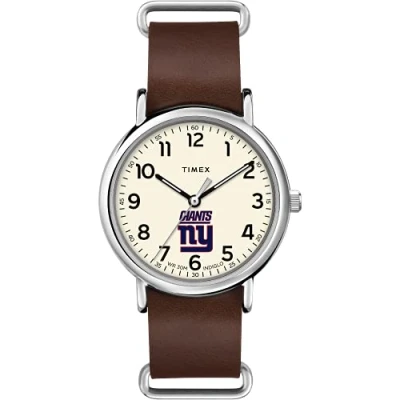 Image of Timex Tribute Men&#039;s NFL Weekender 40mm Quartz Leather Strap, New York Giants