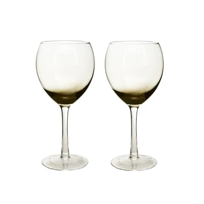Image of Denby Halo Smoked Grey Large Red Wine Glasses Set of 2 460ml Hand Blown Finished Long Stem Coloured Dishwasher Safe
