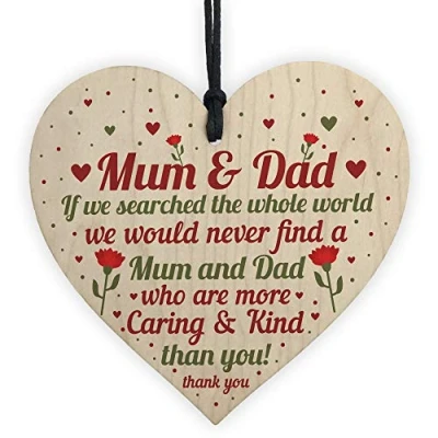 Image of RED OCEAN THANK YOU MUM And DAD Gift For Birthday Christmas Wooden Heart Keepsake Plaque Sign