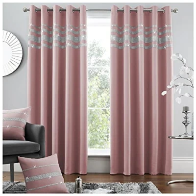 Image of GC GAVENO CAVAILIA Diamante Kendal Blackout Curtains For Bedroom, Eyelet Thermal Insulated Door Curtain, Blush Pink, 66X54 Inch