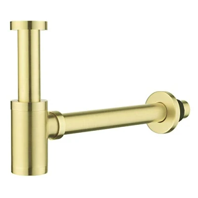 Image of Brass Bottle Trap 1 1/4, Round Decorative P with 200mm Extension Tube, Adjustable Waste Traps Plumbing Drain Tube for Bathroom Sink Basin Vessel, Brushed Gold