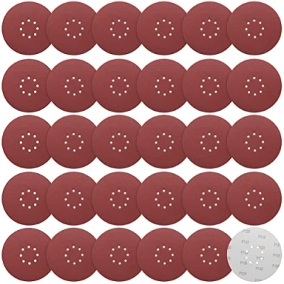 Image of STEBRUAM 225 mm Sanding Discs 120 Grit, 30 Pieces Orbital Sander 9 inch large Hook and Loop 8 Holes Round Sandpaper Sheet for Grinding Giraffe, Drywall Pads