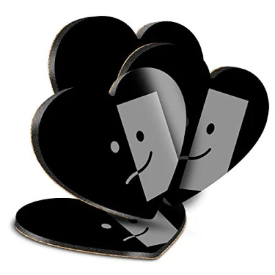 Image of Destination Vinyl ltd Great Coasters (Set of 4) Heart BW Black Smile Face Smiley Drink Glossy Coasters/Tabletop Protection for Any Table Type #41853