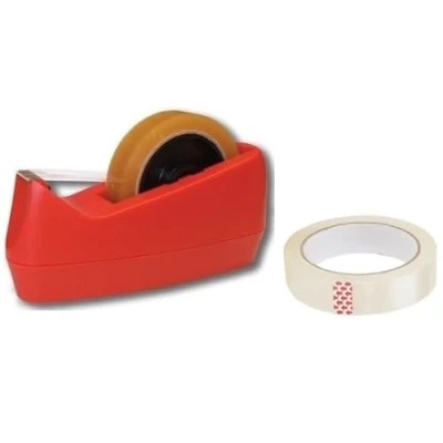 Image of OS Smart Choice Tape Dispenser with Dual core for Wide and Narrow Tape, Non Slip Weighted Base. RED 1 roll of Tape.