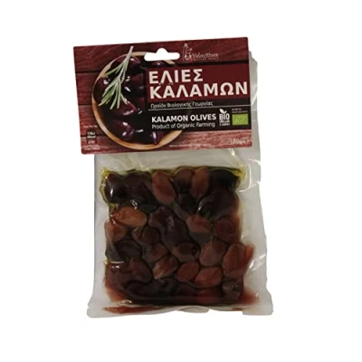 Image of Velouitinos Greek Organic Kalamon Olives, Pack of 3 x 180g (Total: 540g)