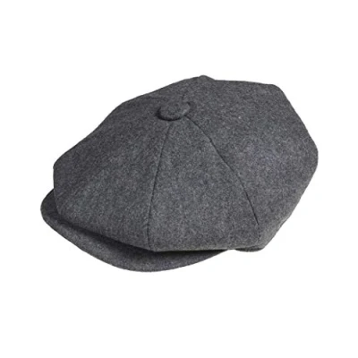 Image of Peaky Blinders 8 Piece &#039;Newsboy&#039; Style Flat Cap Melton Wool Fabric , Grey, Medium (57cm)