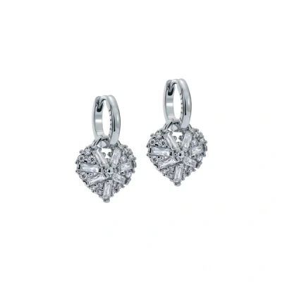 Image of Ted Baker Cherise Crystal Cluster Heart Huggie Drop Earrings for Women (Silver/Crystal)