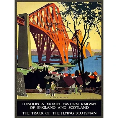 Image of Wee Blue Coo Rail Flying Scotsman Forth Bridge Lner UK Vintage Art Print Poster Wall Decor 12X16 Inch