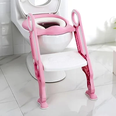 Image of Crystals Foldable Potty Training Toilet Seat with Step Stool, Soft Close, Toddler Insert, Portable Ladder Adjustable Comfort for Children, Seats and Fittings Pink