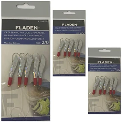 Image of 3 Packs 5 x Shiny Reflective Red Hook Size 2 Fishing Mackerel Feathers Lure Sea