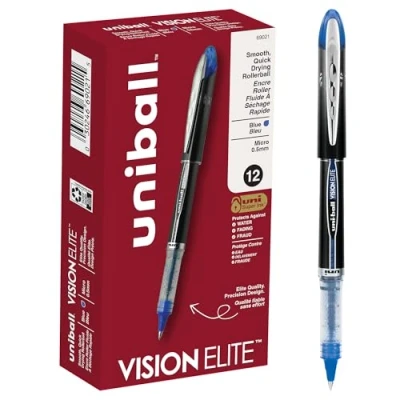 Image of uni ball Vision Elite Rollerball Pens, Micro Point (0.5mm), Blue, 12 Count