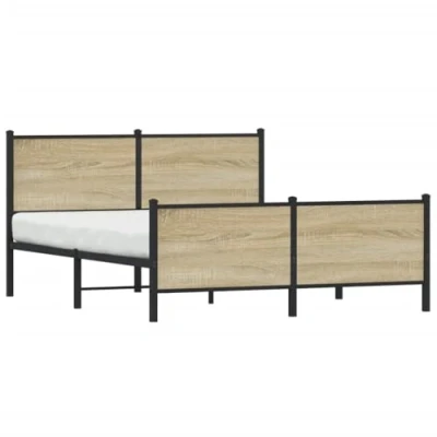 Image of vidaXL Sonoma Oak Metal Headboard and Footboard, 150 x 200 cm, Bed Frame with Base