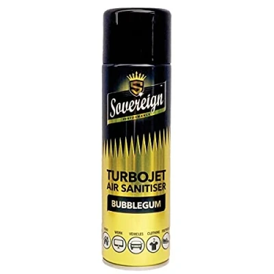 Image of Sovereign Car Home Turbojet Blast Air Freshener Sanitiser BUBBLEGUM Spray Can
