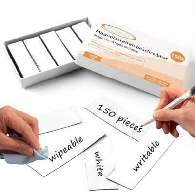 Image of ECENCE Dry Erase Magnetic Labels 150pcs Reusable Name Tags 2.36inchx0.79inch Writable Sticker Notes for Whiteboard Refrigerator Locker Classroom White