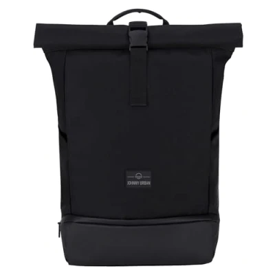 Image of Johnny Urban Roll Top Backpack Women &amp; Men Black Allen Large Rucksack for School, University, Work Laptop Compartment 16 Inch Water Repellent