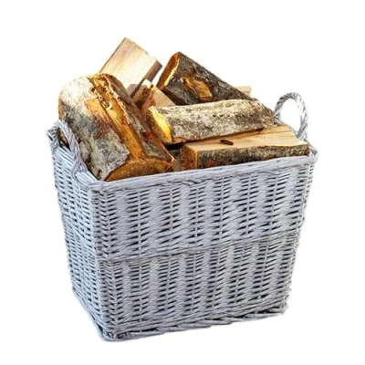 Image of Grey Wicker Log Basket Rectangular Wood Fireplace Throws Linen Toy Home Storage