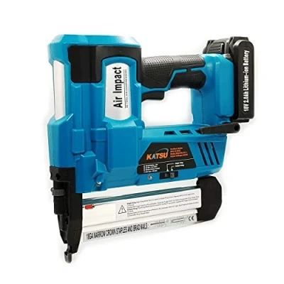 Image of KATSU Industrial Cordless Nailer Stapler Gun 18V with 2.0Ah Battery, Compatible 18GA Nails, Including 200 x 40mm Nails and 32mm Staples, for Woodworking Upholstery