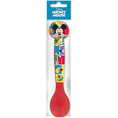 Image of Disney Mickey Mouse 2 Piece Cutlery Set for Children Red Plastic Fork and Spoon