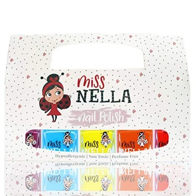 Image of Miss Nella Summer Time 5 Varnish set Little Popper purple, Mermaid Blue blue, Sun Kissed yellow, Poppy Fields orange, Strawberry Cream red, Peel Off kids Nail Polish