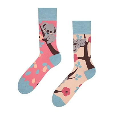 Image of Dedoles Unisex Socks for Women, Men &amp; Kids Cotton Funny Designs Football Bicycle Horses Plants Firefighter Gift Mismatched, Design: Drowsy Koala, Colour: Pink, Size: 3 5 M / 2 4,5 W UK