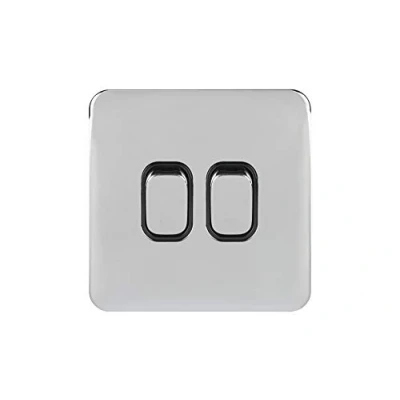 Image of Schneider Electric Lisse Screwless Deco Double 2 Way Light Switch, 10AX, GGBL1022BPC, Polished Chrome with Black Insert
