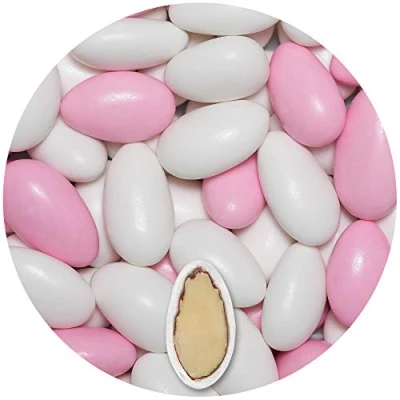 Image of EinsSein 1kg Sugared Almonds Gracile mix midi white pink glossy Wedding sugar sweets almond dragees baptism dragee cake balls candy coated sweet for weddings favours gift box sugred fillers chocolate