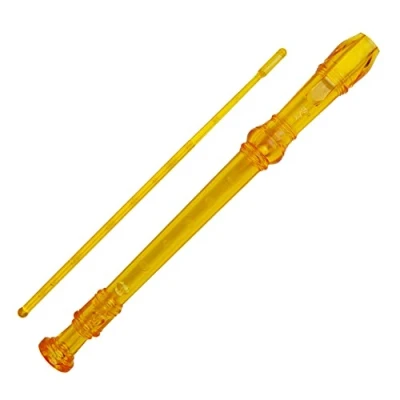 Image of A Star Soprano/Descant School Recorder Instrument, English/Baroque Fingering Key of C with Learning Chart, Bag, Cleaning Rod Yellow