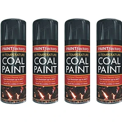 Image of HitlineUK 4 x 400ml Black Heat Resistant Paint 600C Stove Coal Rejuvenates Gas Coals Fire Spray