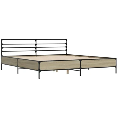 Image of vidaXL Engineered Wood/Metal Super King Bed Frame Sonoma Oak 180x200 cm with Plywood Slats, Modern Bedroom Furniture