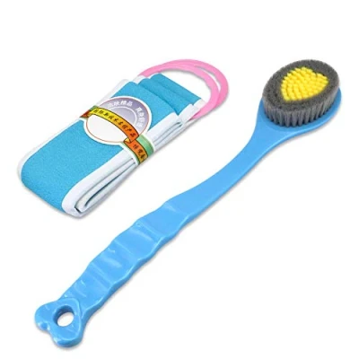 Image of Handheld Shower Brush Long Handle Bath Soft &amp; Comfortable Dry Skin Body Massage Back Exfoliation Brushes 14inch (blue and Mud towel)