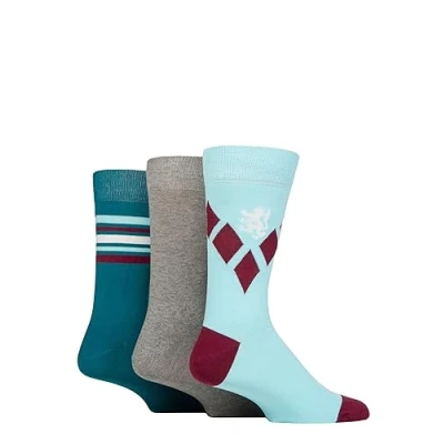 Image of Mens 3 Pair Pringle Cotton and Recycled Polyester Patterned Socks Large Diamonds Blue / Teal 7 11
