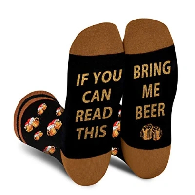 Image of Funny Socks for Men Women Dad Teenage Boys If You Can Read This Bring Me Beer Lovers Novelty Fun Crew Crazy Funky Cute Cotton Food Fathers Day Easter Gifts Christmas Stocking Fillers