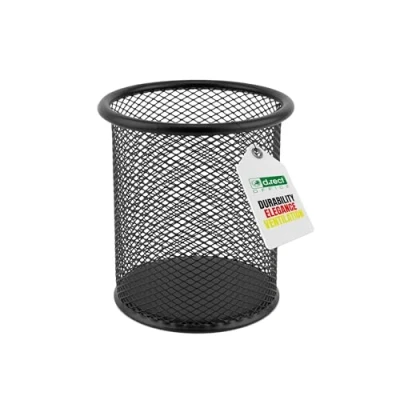 Image of D.RECT Metal Pen Holder Round Wire Mesh Multifunctional Cup for Ballpoint Diameter 85 mm Black 7613