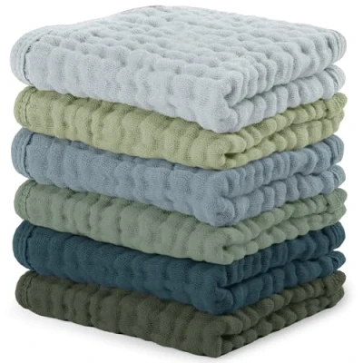 Image of Baby Washcloths, Muslin Cotton Towels, Large 10x10 Wash Cloths Soft on Sensitive Skin, Absorbent for Boys &amp; Girls, Newborn Toddlers Registry Gift (Multi Boy, 10 Pack, 25 X CM)