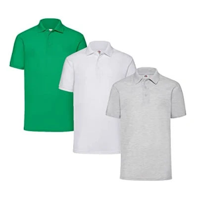 Image of Fruit of the Loom Men&#039;s polo shirt (pack 3), 1 x white + grey pea green Hl purchase notepad, 3XL