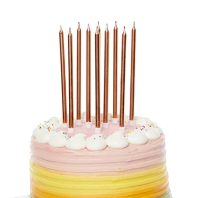 Image of Amscan 9911570 Rose Gold Tall Skinny Cake Candles 10 Pack