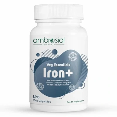 Image of Ambrosial Iron Capsules 25mg High Strength Supplements for Women &amp; Men Blood Support Tiredness Fatigue Non Constipating, Enhanced Absorption Vegan, Gluten Free 120