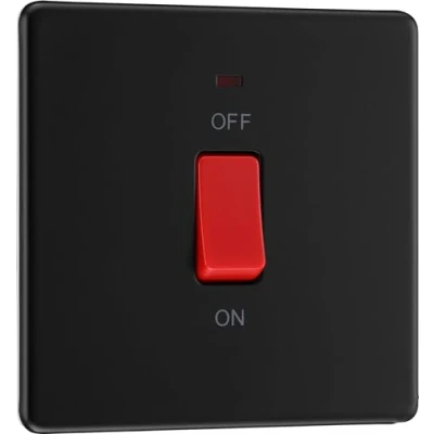 Image of Screwless Flatplate Matt Black 45A Square Cooker Control Unit With Led Power Indicator