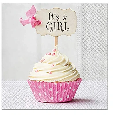 Image of Pink Cupcake Baby Shower Napkins Paper It&#039;s a Girl Serviettes 33cm x (Pack of 20)