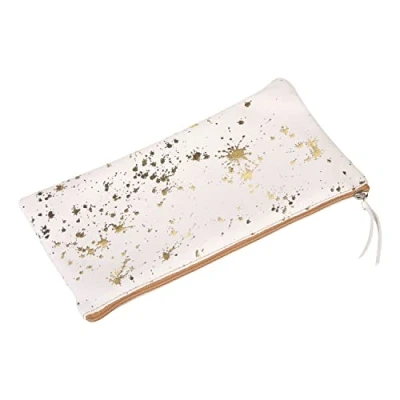 Image of Clairefontaine Ref 400065C Cosmicuir&#039; Suede Leather Flat Pencil Case 22 x 11cm, Made From Genuine Lambskin Leather, Metal Zip With Puller Gold