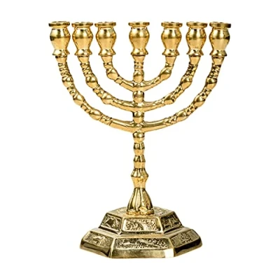 Image of NKlaus Menorah candlestick solid brass gold plated height 13cm candle holder handmade 10901